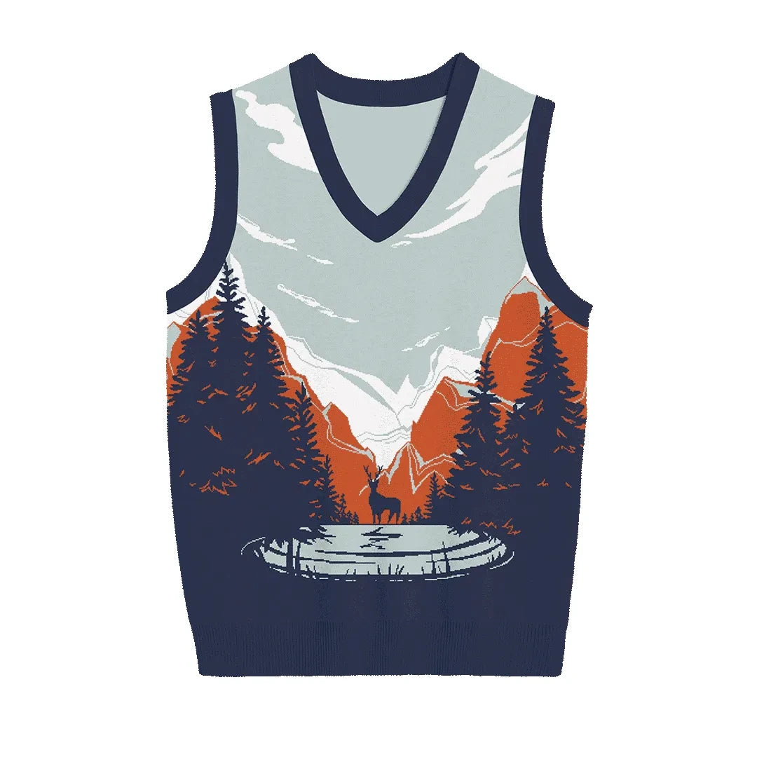 Mountain & Lake Scene Sweater Vest