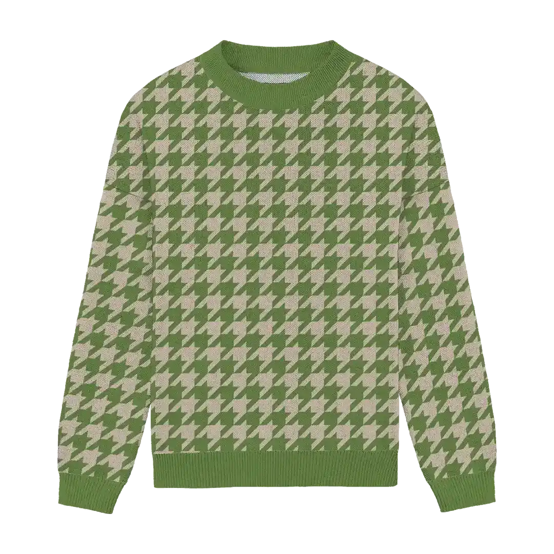 Bright Green Houndstooth Relaxed Fit Sweater
