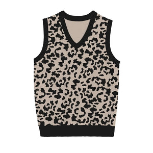 Cream leopard knit vest with bold black spots for versatile wear