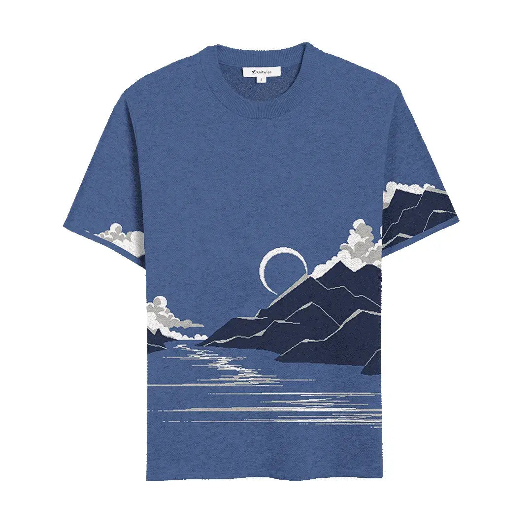 Azure Peak Coastal Landscape Knitted T-Shirt