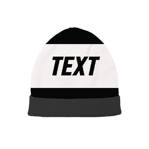 Black beanie with thick white stripes, bold and versatile, customizable