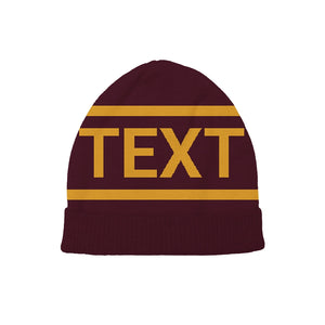 Black beanie with yellow stripes, modern sporty style, customizable
