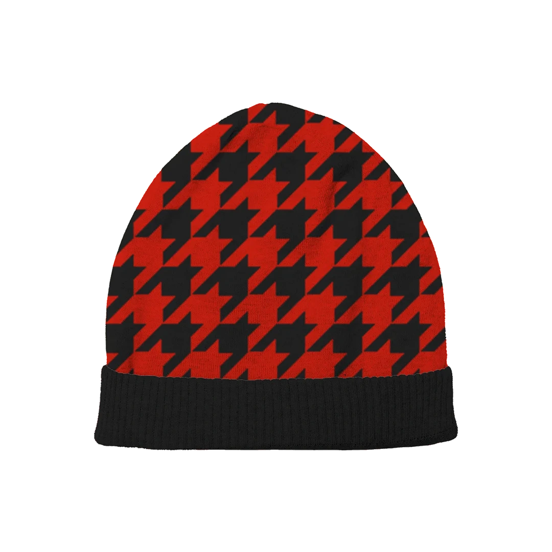 Scarlet Noir Houndstooth Beanie