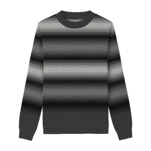 Gradient sweater blending black, white, and grey tones for a sleek modern look.