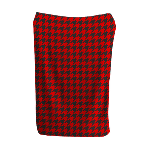 Red and black houndstooth blanket, bold and dramatic home decor accent