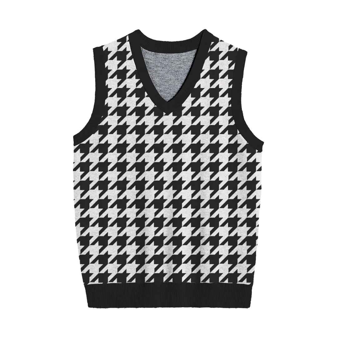 Classic Unisex Black & White Houndstooth Vest
