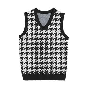 Classic black knit vest with white houndstooth, versatile everyday style