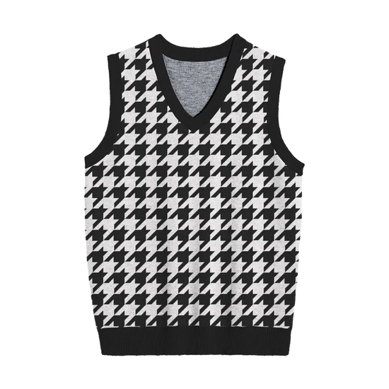 Classic Unisex Black & White Houndstooth Vest