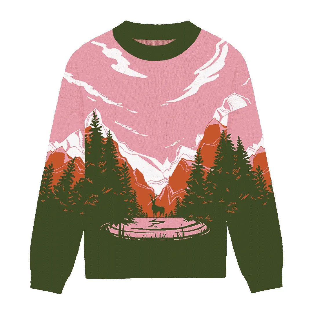 Roselight Mountain Scene Relaxed Fit Sweater