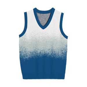 Blue ombre knit vest fading to white and grey, cool-toned layering piece