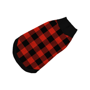 Red and black plaid pet sweater, cozy and classic