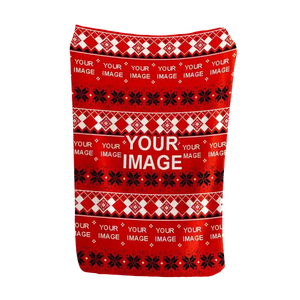 Red Christmas blanket with snowflakes and ribbon patterns