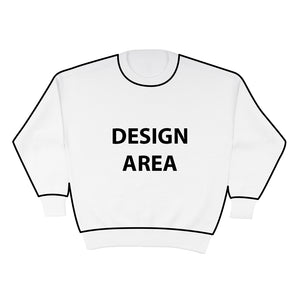 White sweater with 'DESIGN AREA' text on a white background