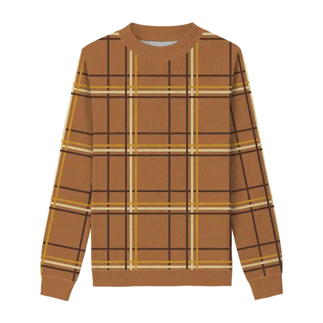 Amber Glow Plaid Knit Sweater