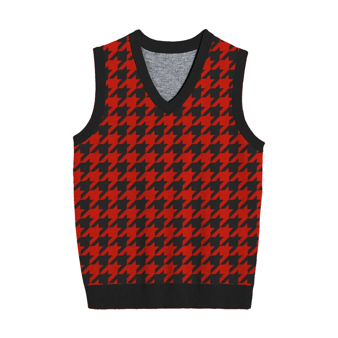 Unisex Black & Red Houndstooth Vest