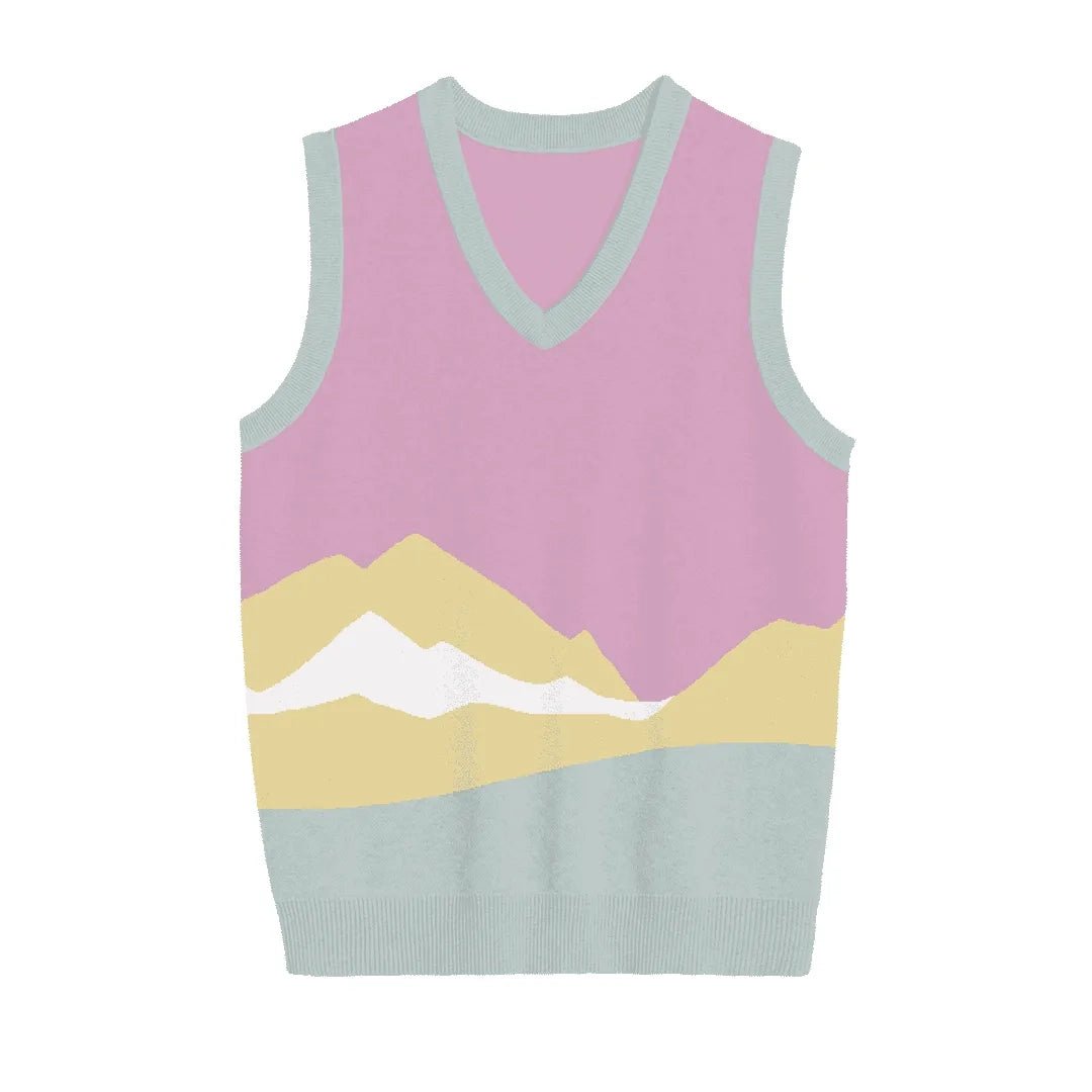 Pastel Mountain Scene Sweater Vest