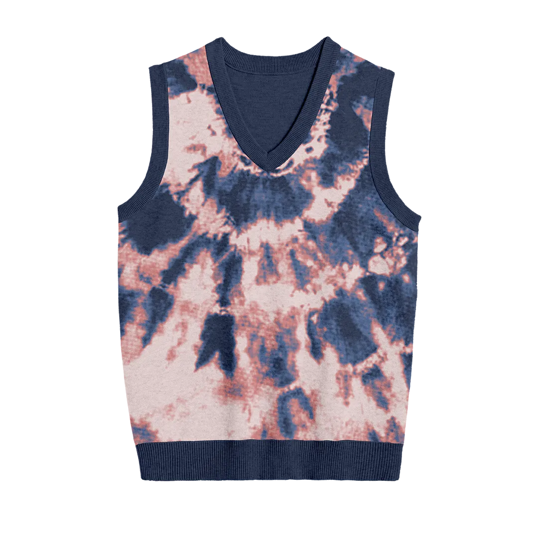 Rustic Navy & Brown Tie Dye Knit Vest