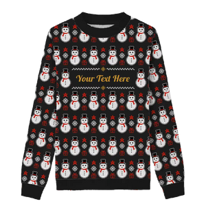 Frosty Midnight Snowman Sweater - Add a touch of whimsy to your holiday wardrobe with this black Christmas sweater.