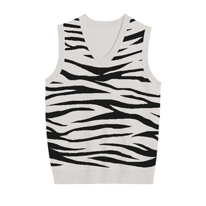 Black and white tiger-print knit vest for fierce and modern looks