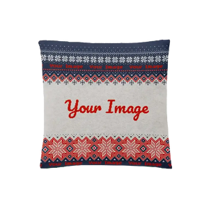 White pillow case with red and navy snowflakes, cheerful and customizable