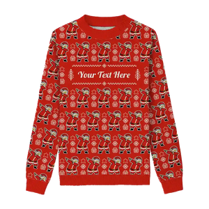 Jolly Santa Christmas Sweater. This vibrant red sweater puts a playful twist on the holidays.