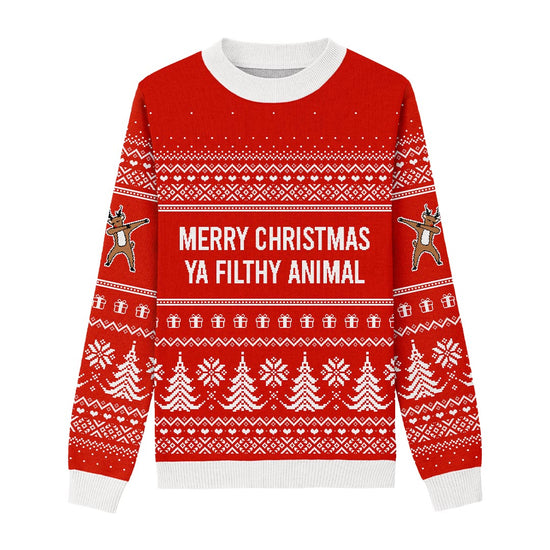 Merry Christmas Ya Filthy Animal Custom Knit Pullover Sweater