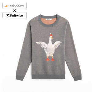 Front of Grey Spread Your Wings Sweater from Knitwise
