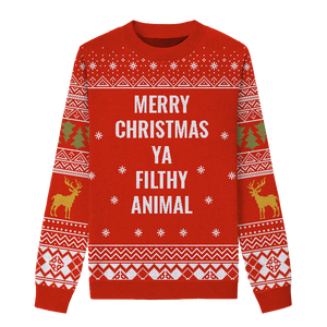 Merry Christmas Ya Filthy Animal Custom Knit Pullover Sweater