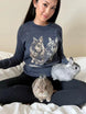 {Front} of {Navy Chubbster Nation Sweater With Text} from {Knitwise}