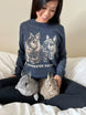 {Front} of {Navy Chubbster Nation Sweater With Text} from {Knitwise}