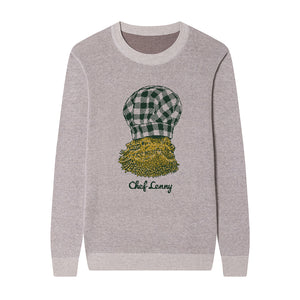 Front of Chef Lenny the Lizard Sweater in Gray from Knitwise