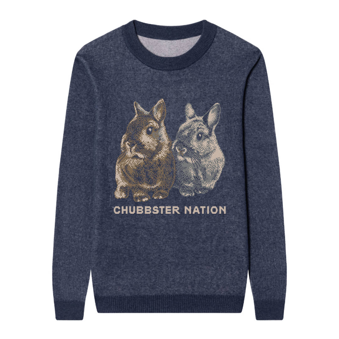 Front of Navy Chubbster Nation Sweater With Text from Knitwise