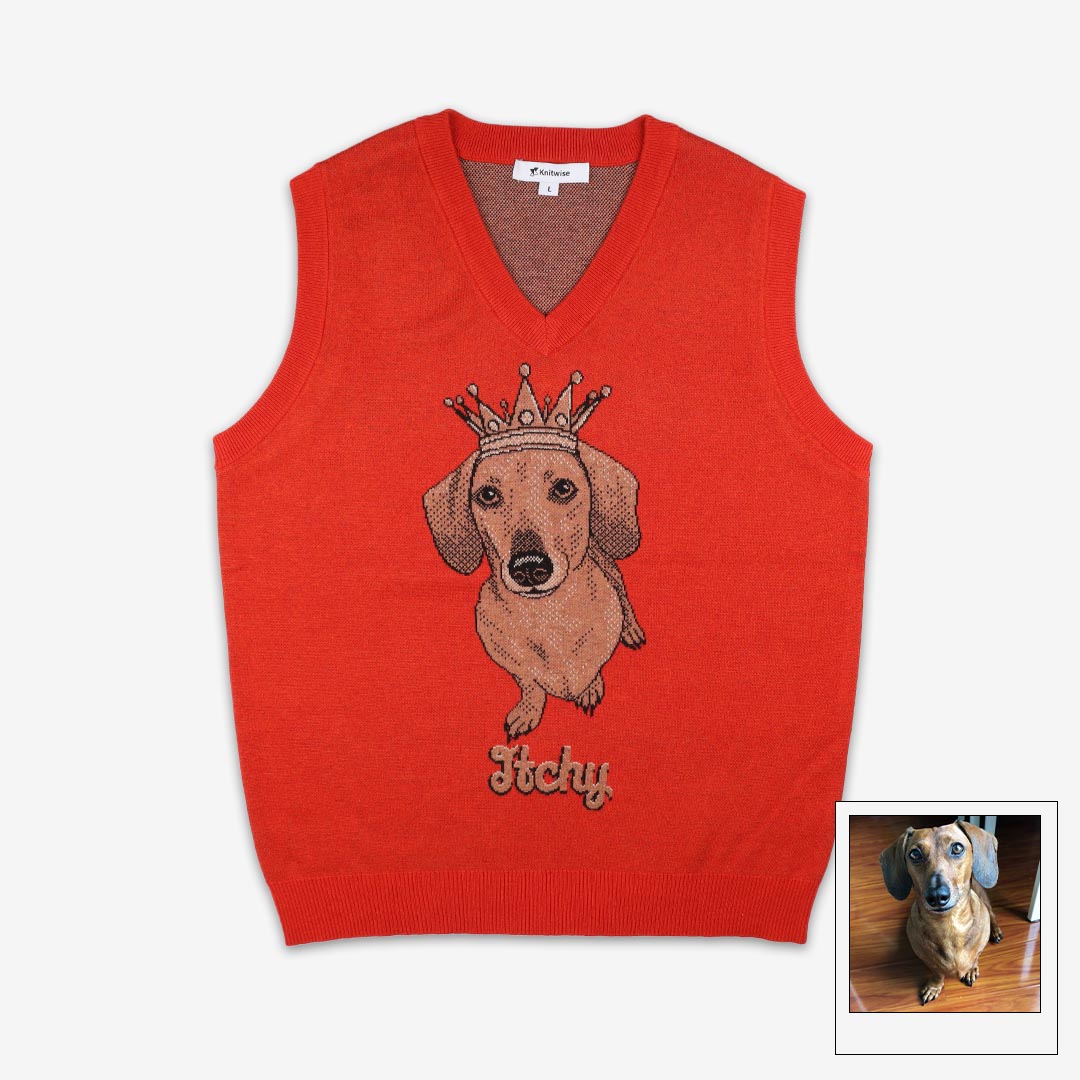 Custom All Over Pattern Sweater Vest | Knitwise Two Pets / Rust