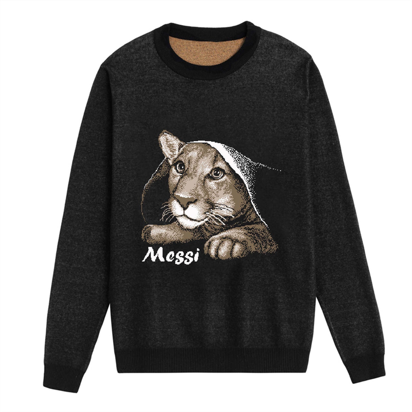 {Front of Black Playful Messi Sweater from Knitwise}