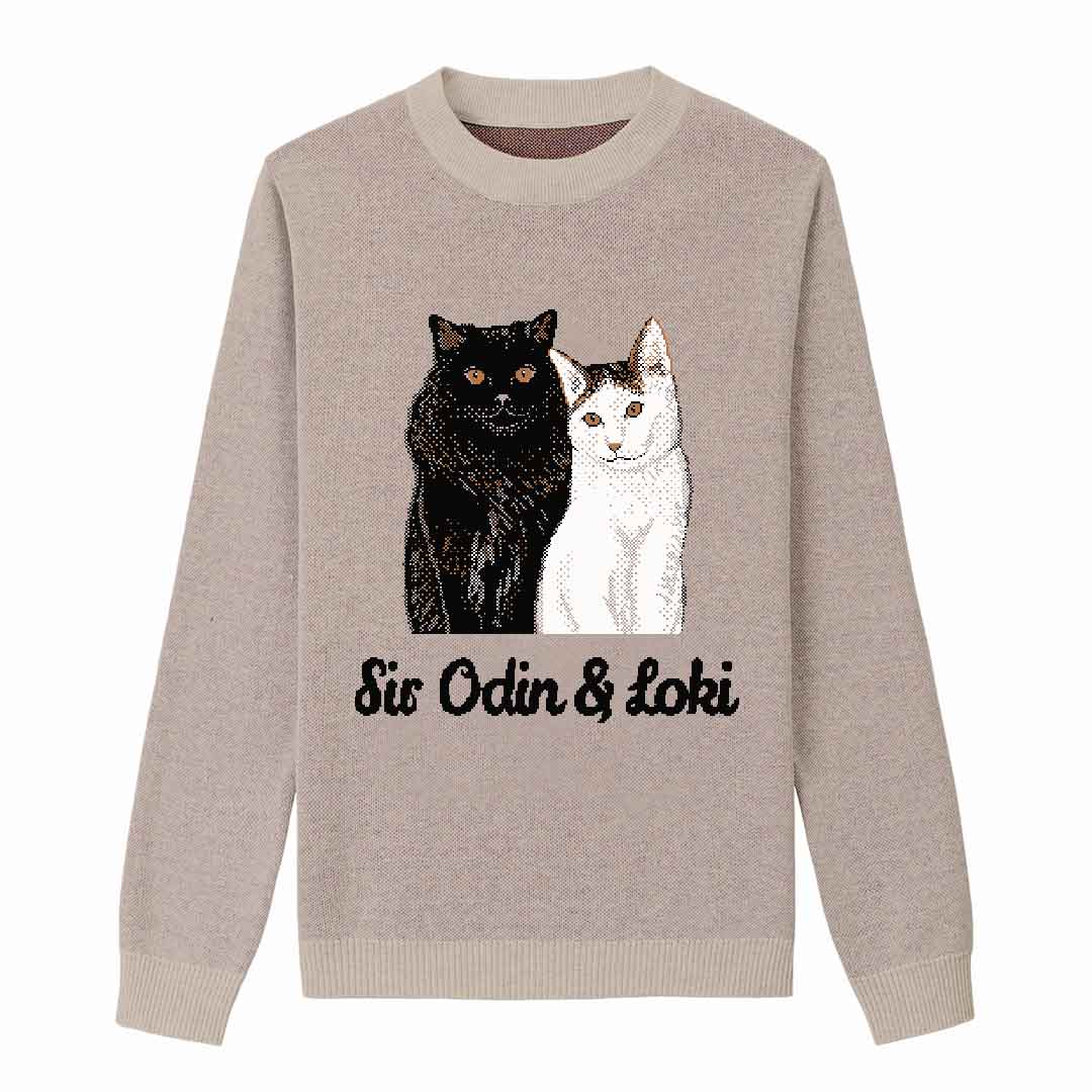 {Front of Coco Sir Odin and Loki Sweater from Knitwise}